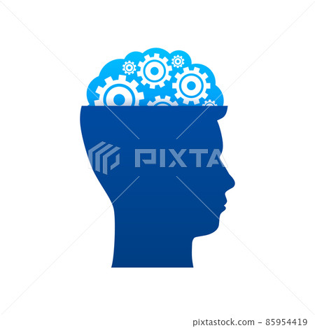 Abstract icon with silhouette man head gears on light background. Mental health concept. Business concept. Isolated vector. Abstract icon with silhouette man head gears on light background. Mental health concept. Business concept. Isolated vector. 85954419