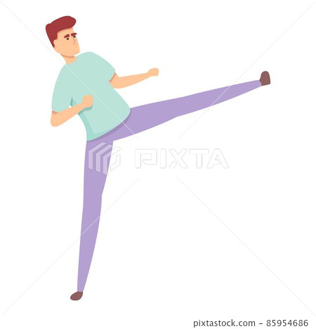 Man defence kick icon cartoon vector. Self fight Man defence kick icon cartoon vector. Self fight 85954686