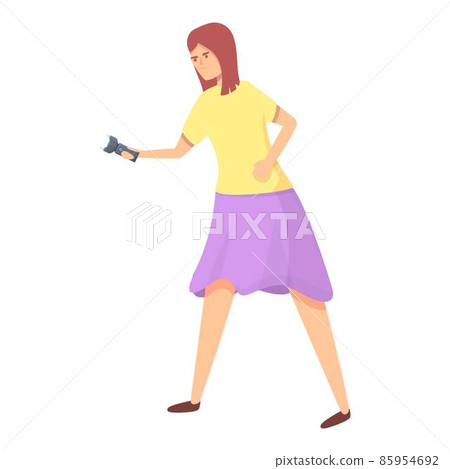 Girl self defence icon cartoon vector. Woman fight Girl self defence icon cartoon vector. Woman fight 85954692