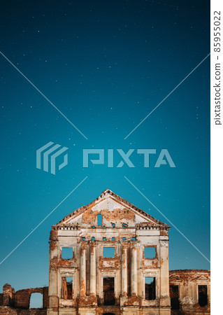 Ruzhany, Brest Region, Belarus. Night Starry Sky Above Ruzhany Palace. Famous Popular Historic Landmark Under Night Stars. Night View. Close Up. Ruzhany, Brest Region, Belarus. Night Starry Sky Above Ruzhany, Brest Region, Belarus. Night Starry Sky Above Ruzhany Palace. Famous Popular Historic Landmark Under Night Stars. Night View. Close Up. Ruzhany, Brest Region, Belarus. Night Starry Sky Above 85955022