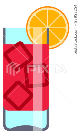 Red cocktail drink. Sea breeze glass with ice cubes and citrus slice 85955254