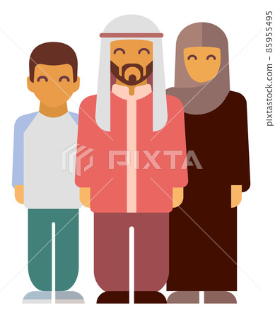 Muslim family icon. Happy father and mother with son 85955495