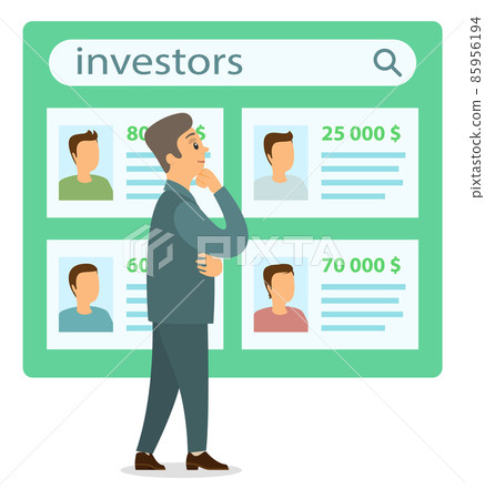 Man thinks about investors, brainstorming. Business idea development, strategies generation concept Man thinks about investors, brainstorming. Business idea development, strategies generation concept 85956194