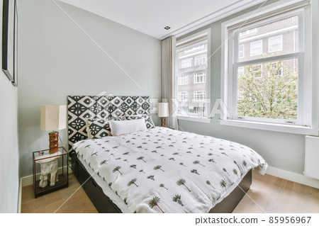 Superior bedroom design with patterned bed cover 85956967