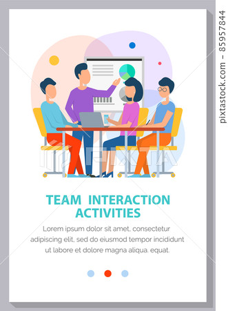 Team interaction activity, meeting and teambuilding concept. Boss giving presentation for employees 85957844