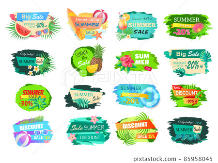 Summer Big Sale Banners Set Vector Illustration Summer Big Sale Banners Set Vector Illustration 85958045