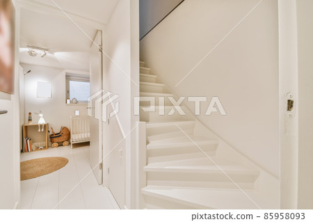Wonderful snow-white wooden staircase in an elite house Wonderful snow-white wooden staircase in an elite house 85958093