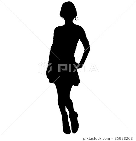 black silhouette of slender girl with short haircut in short skirt black silhouette of slender girl with short haircut in short skirt 85958268
