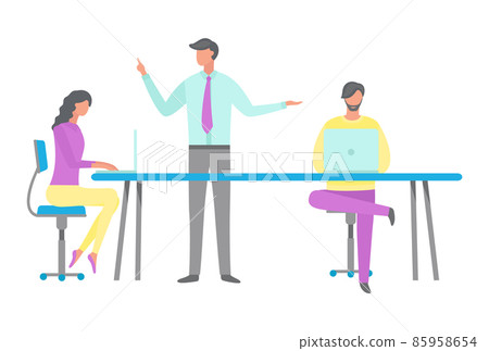 Manager and Workers in Office, Flat Style Vector Manager and Workers in Office, Flat Style Vector 85958654