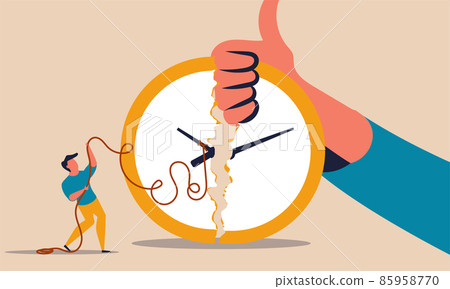 Time plan with alarm clock and process control time. Strategy workflow timeline and job vector illustration concept. Man and hand for optimization management. Business task and deadline hour office 85958770