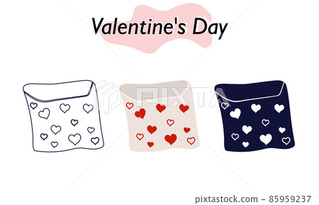 An envelope with a love letter for Valentine Day. In color, solid and linear versions. A symbol of love and a Valentine Day holiday. Vector illustration. An envelope with a love letter for Valentine Day. In color, solid and linear versions. A symbol of love and a Valentine Day holiday. Vector illustration. 85959237