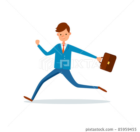 Businessman Running at Work with Briefcase in Hand Businessman Running at Work with Briefcase in Hand 85959455