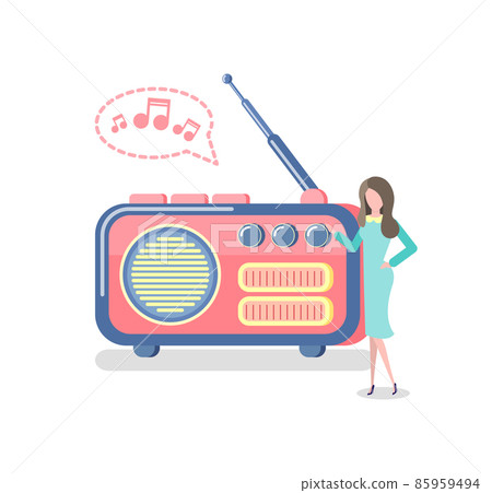 Radio with Antenna, Woman Listening to Device Radio with Antenna, Woman Listening to Device 85959494