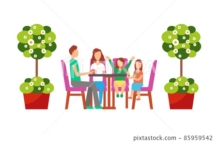 Family Dining in Restaurant, People Cafe Isolated 85959542
