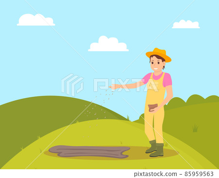 Farmer Planting Seeds on Field Vector Illustration Farmer Planting Seeds on Field Vector Illustration 85959563