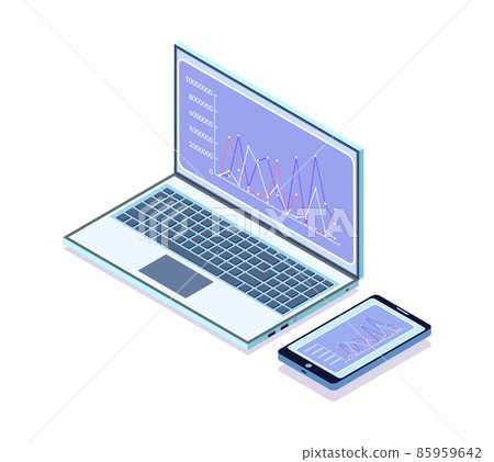 Laptop with Infographics and Charts, Smartphone 85959642
