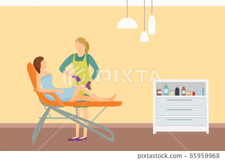 Depilation Poster Woman Lying on Cosmetician Chair 85959968
