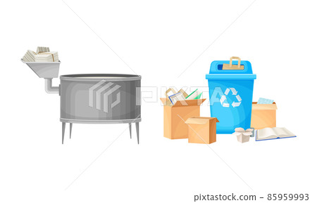 Old paper recycling process. Factory equipment with old carton trash vector illustration 85959993