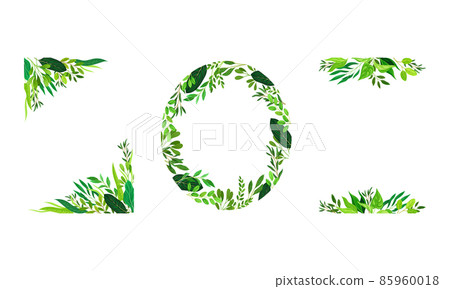 Collection of frames made of leaves. Green elegant natural borders of various shapes with copy space vector illustration 85960018