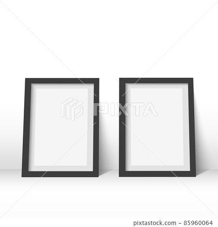 Realistic black poster frames on the wall. mock up. Vector 85960064