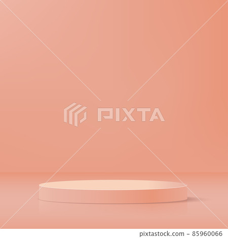 Minimal background with coral color geometric 3D podium. Vector illustration. 85960066