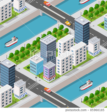 Lifestyle illustration of urban life. Isometric picture 85960185