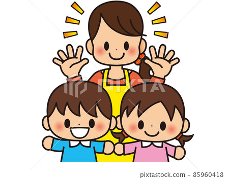 Gentle nursery teacher and cute kids mom mom 85960418