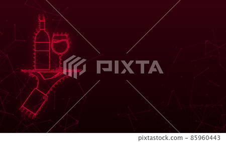 Wine waiter in plexus style on red background. Vector illustration, flat. Vector wine glass icon. Wine waiter in plexus style on red background. Vector illustration, flat. Vector wine glass icon. 85960443