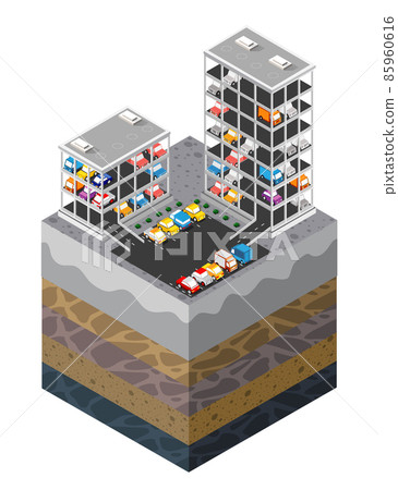 Motor vehicle parking urban landscape Soil layers geological and underground Motor vehicle parking urban landscape Soil layers geological and underground 85960616