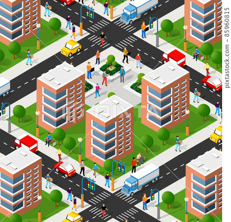 Lifestyle scene urban Isometric 3D illustration... - Stock Illustration ...