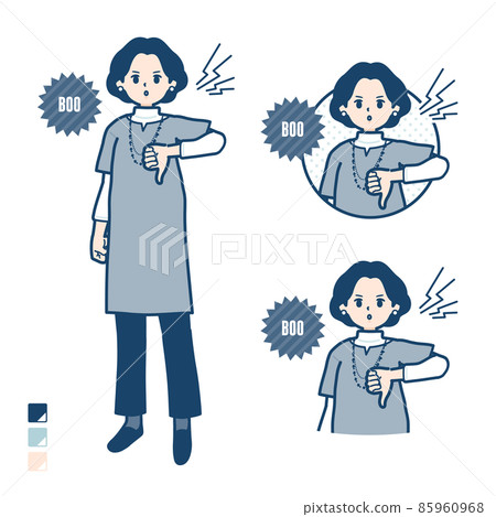 Illustration of a tunic middle-aged woman protesting and booing Illustration of a tunic middle-aged woman protesting and booing 85960968