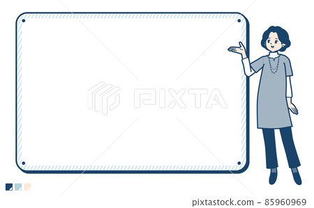 Illustration of a tunic middle-aged woman guiding the frame board Illustration of a tunic middle-aged woman guiding the frame board 85960969