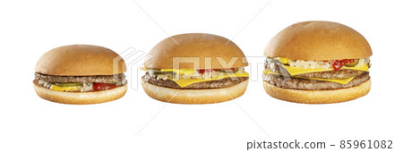 Set of 3 burgers on a white background. 85961082