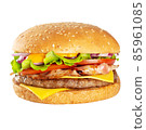 Appetizing burger with beef cutlet. Isolated on white background. 85961085