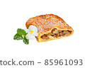 Slice of apple strudel isolated on white background. 85961093