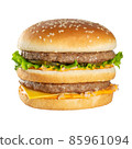 Appetizing burger with beef cutlet. Isolated on white background. 85961094