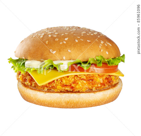Appetizing burger with beef cutlet. Isolated on white background. 85961096