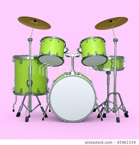 Set of realistic drums with metal cymbals on pink background. 3d render concept of musical percussion instrument, drum machine and drumset 85961339