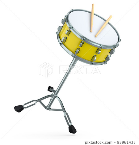 Realistic drum and wooden drum sticks and stand on white background. 3d render concept of musical percussion instrument, drum machine and drumset Realistic drum and wooden drum sticks and stand on white background. 3d render concept of musical percussion instrument, drum machine and drumset 85961435