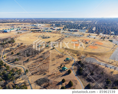 Aerial view of the baseball field around Mitch Park 85961539