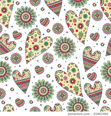 Seamless pattern with red hearts drawn with... - Stock Illustration ...