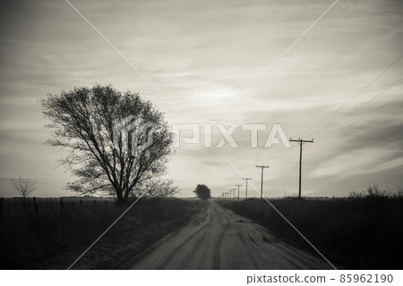 Landscape with windmill at sunset, Pampas, Patagonia,Argentina 85962190