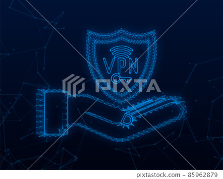 Plexus Secure VPN connection concept with hands. Hnads holding vpn sign. Virtual private network connectivity overview. Vector stock illustration 85962879
