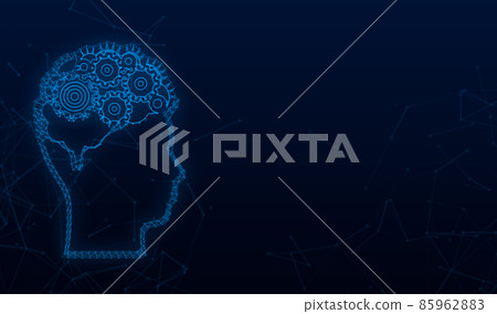 Abstract plexus icon with silhouette man head gears on light background. Mental health concept. Business concept. Isolated vector. 85962883