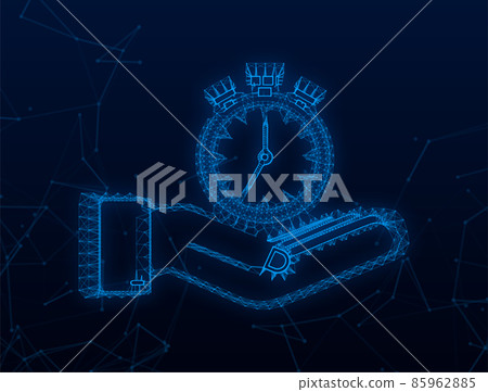 Plexus Timer in hand. Icon with timer. Business concept. Watch, time icon, clock. Vector stock illustration 85962885