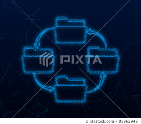 Plexus icon with file exchange. Flat digital vector illustration. Cloud storage icon. Data storage. Plexus icon with file exchange. Flat digital vector illustration. Cloud storage icon. Data storage. 85962949