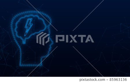 Flat illustration with head silhouette lightning on dark background for concept design. Plexus. Vector illustration design. Flat, outline. Flat illustration with head silhouette lightning on dark background for concept design. Plexus. Vector illustration design. Flat, outline. 85963136