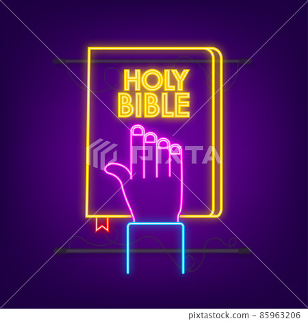 Neon icon. Book holy bible logo illustration vector. Vector illustration. Neon icon. Book holy bible logo illustration vector. Vector illustration. 85963206