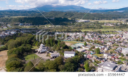 《Miyagi Prefecture》 Aerial view of Shiroishi Castle and Shiroishi City 85964447