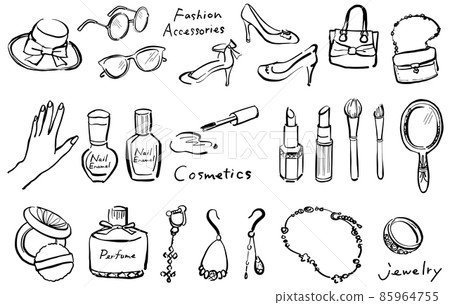 Fashionable item illustration set line drawing hand-painted 1 color 85964755